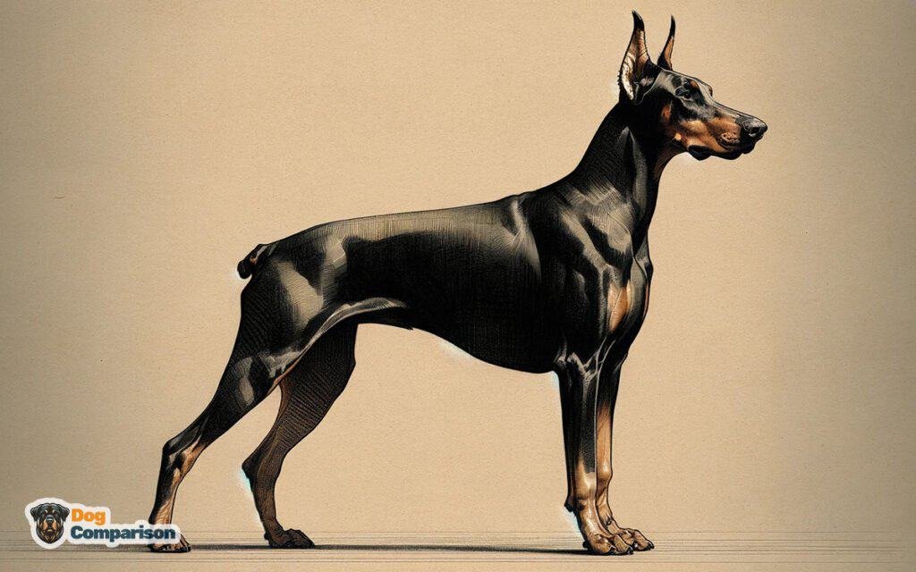 A full-body sketch of a Doberman Pinscher dog standing
