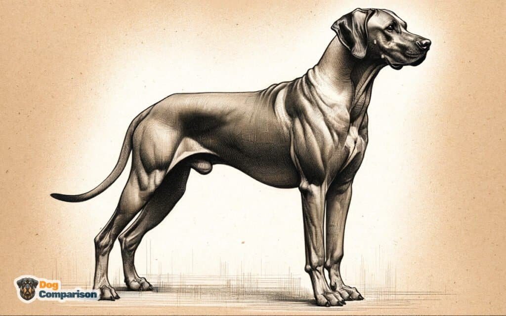 A full-body sketch of a Rhodesian Ridgeback dog standing