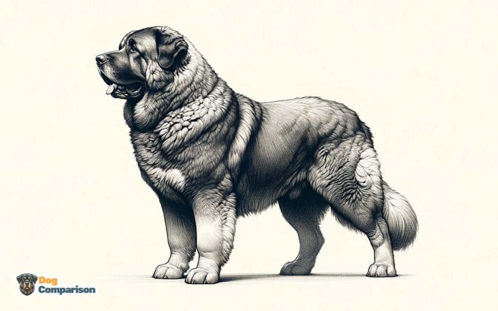 Full body sketch of a Caucasian Shepherd dog, standing in a side view